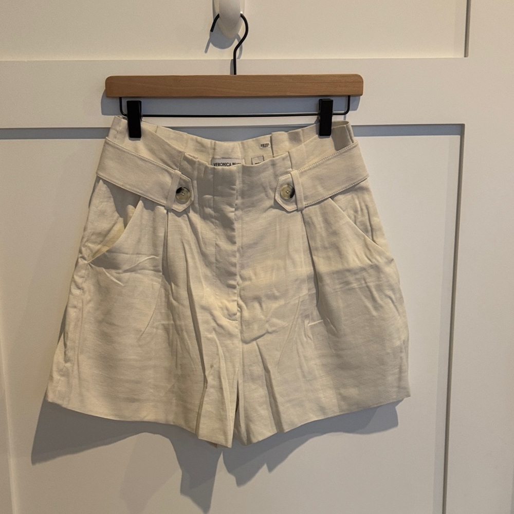 Veronica Beard Runo High Rise Cream Linen Shorts